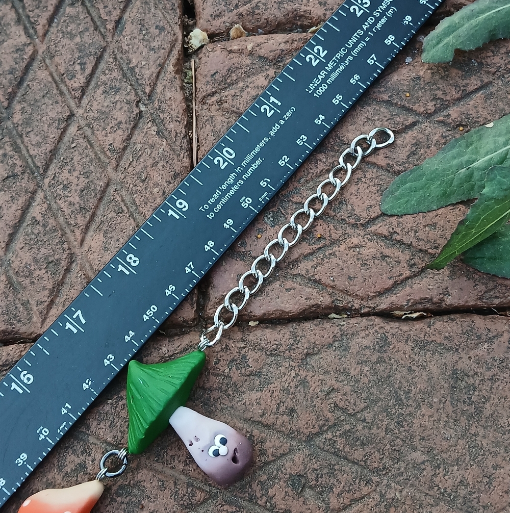 Whimsical Mushroom Necklace in Green, Blue & Red - Picture 8 of 8